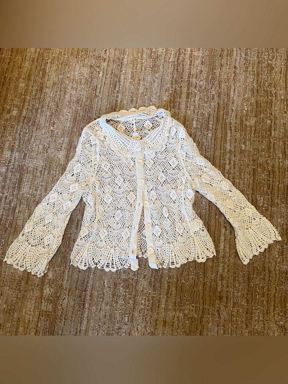 Ivory crochet button cardigan sweater S